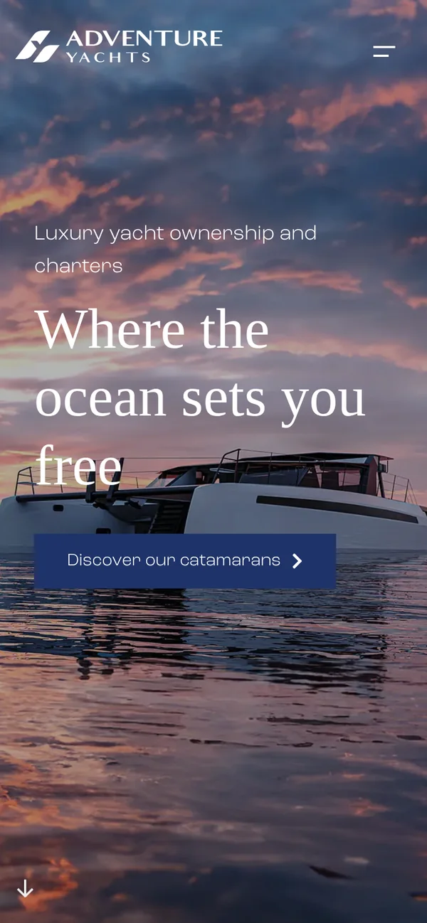 Adventure Yachts home page, phone view